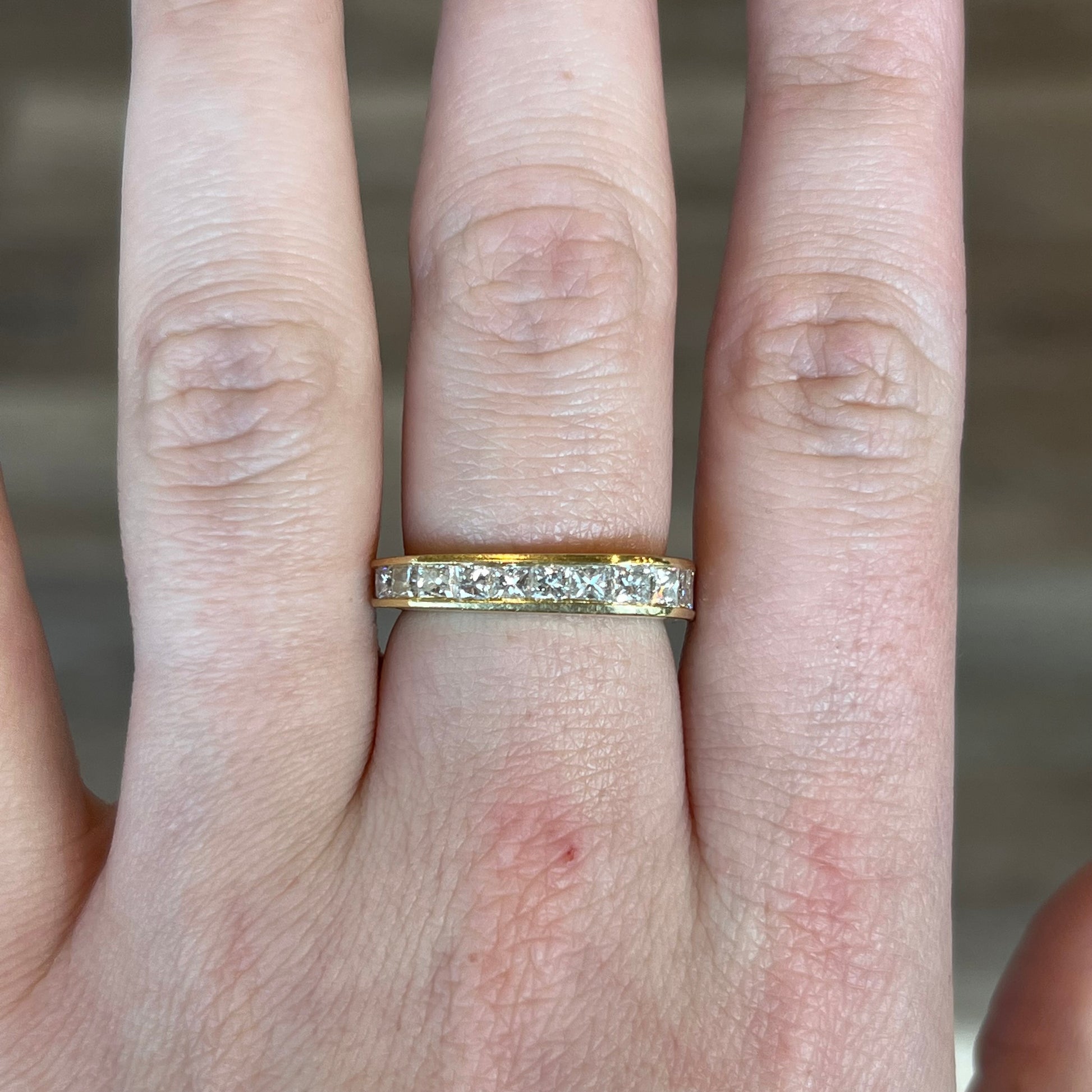 Princess Cut Square Eternity Stacking Ring in 18k Yellow Gold