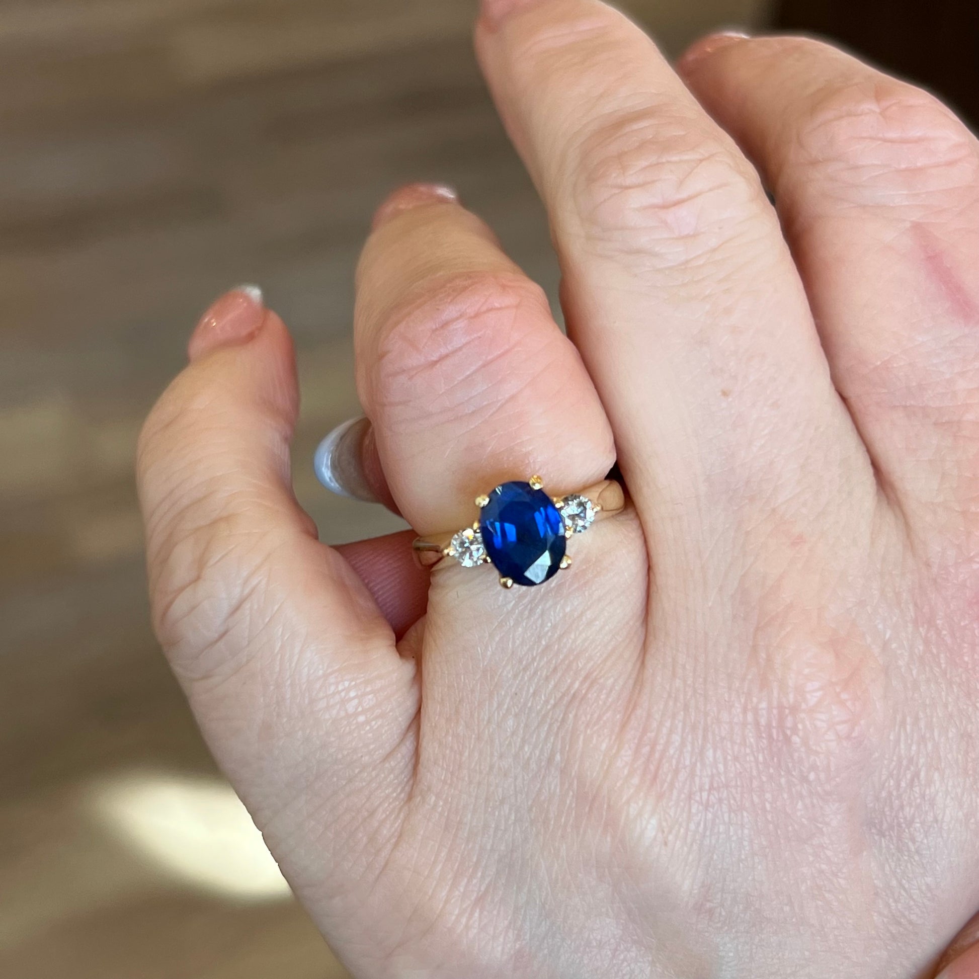 1.70 Oval Cut Sapphire Engagement Ring in 18k Yellow Gold
