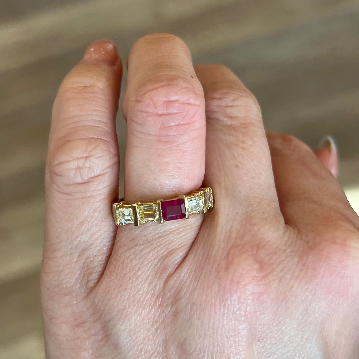 Bar Set Ruby & Diamond Stacking Ring in 14k Yellow Gold