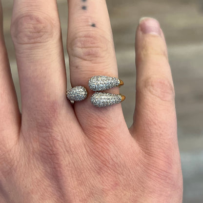 Asymmetrical Pave Diamond Open Cocktail Ring in 18k Gold