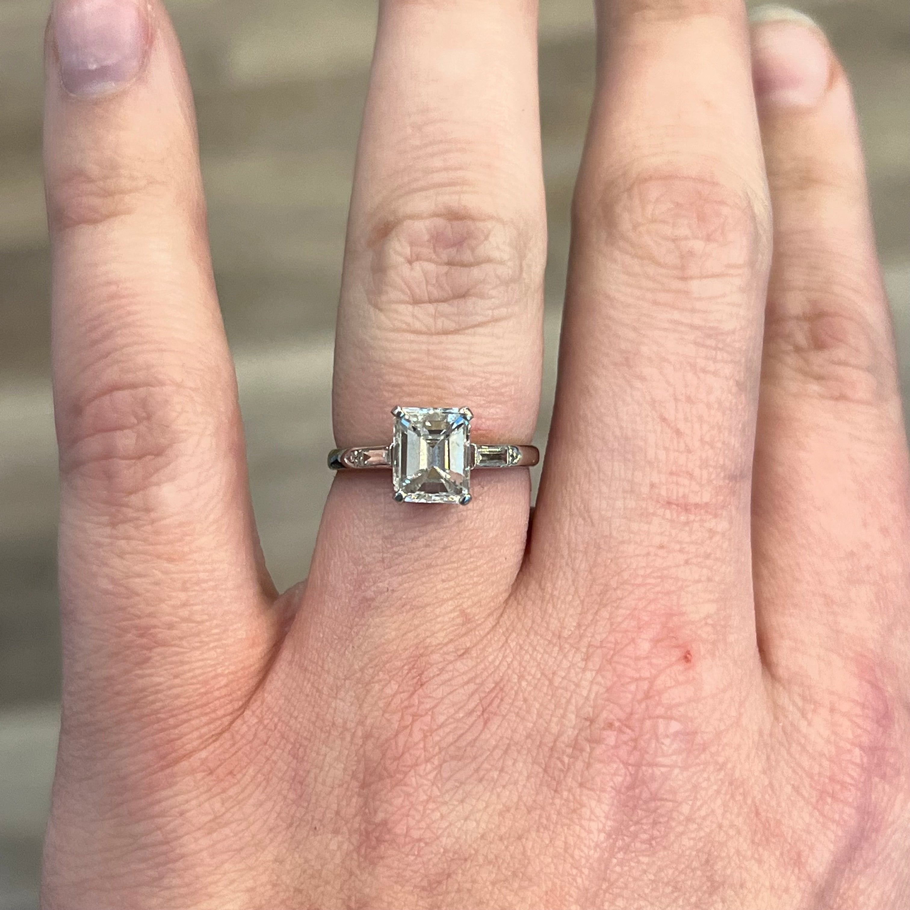 Platinum Custom Emerald Cut And Tapered Baguette Diamond Engagement Ring  #106143 - Seattle Bellevue | Joseph Jewelry