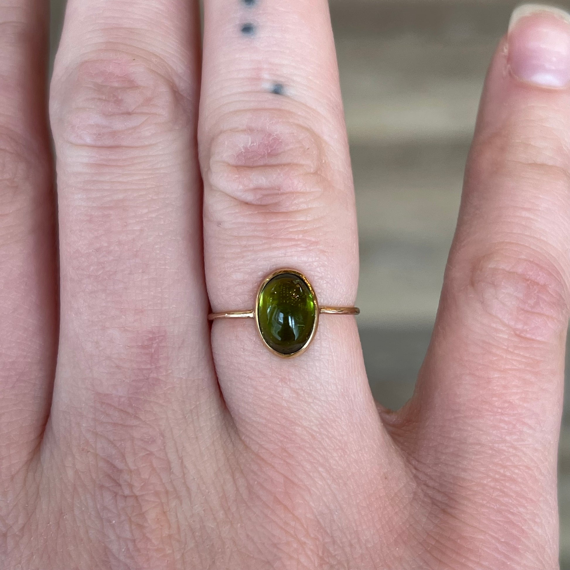 Victorian Bezel Set Peridot Ring in 10k Yellow Gold