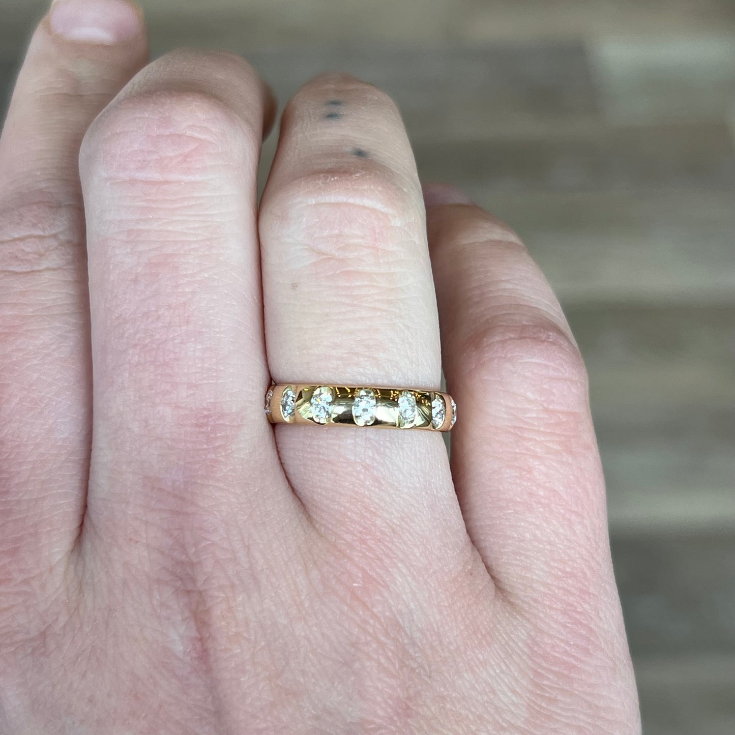 Spaced Out Flush Set Diamond Band in 18k Yellow Gold