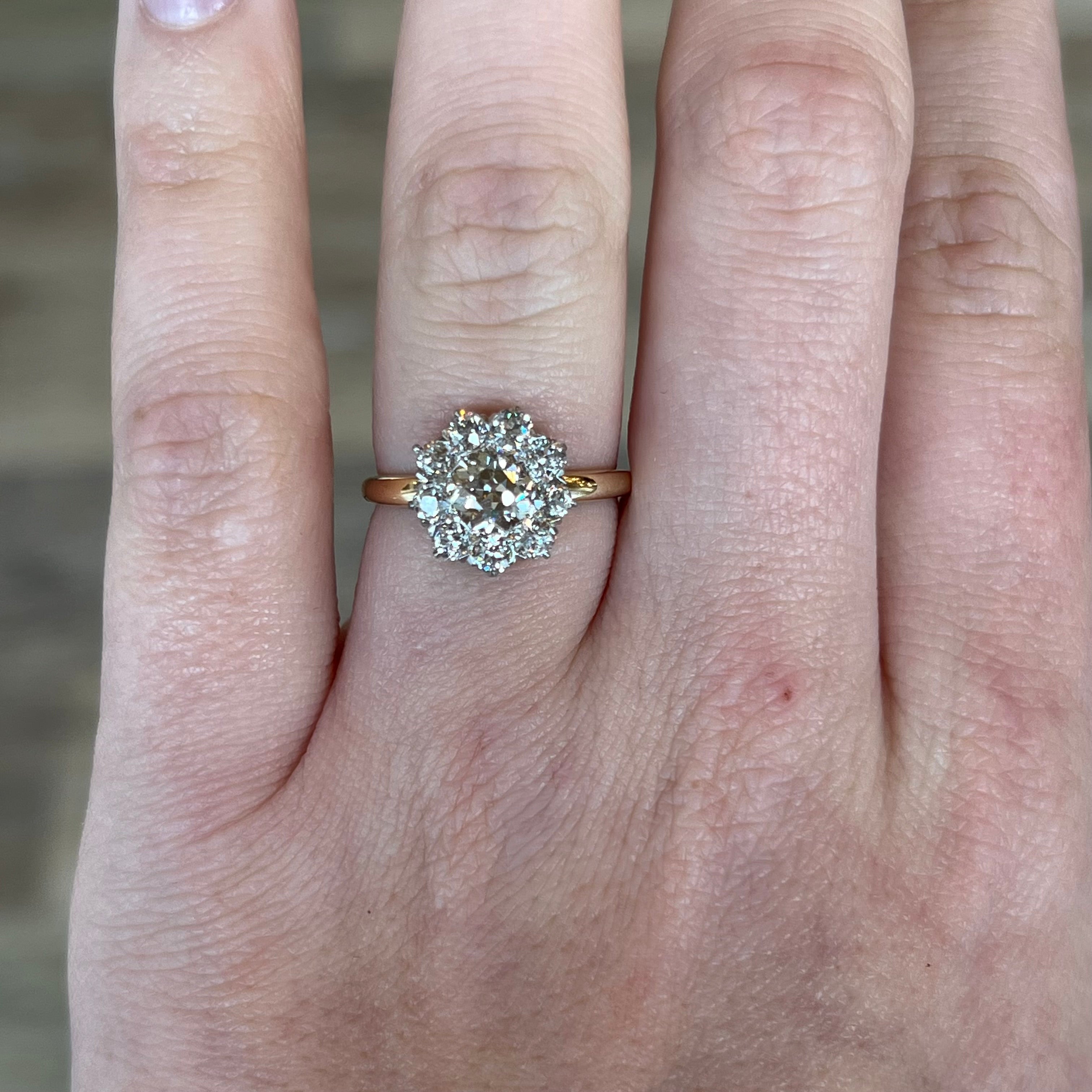 Three Round Diamond Halo Engagement Ring - Abhika Jewels