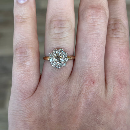 .95 Victorian Diamond Halo Engagement Ring in 14k & Platinum
