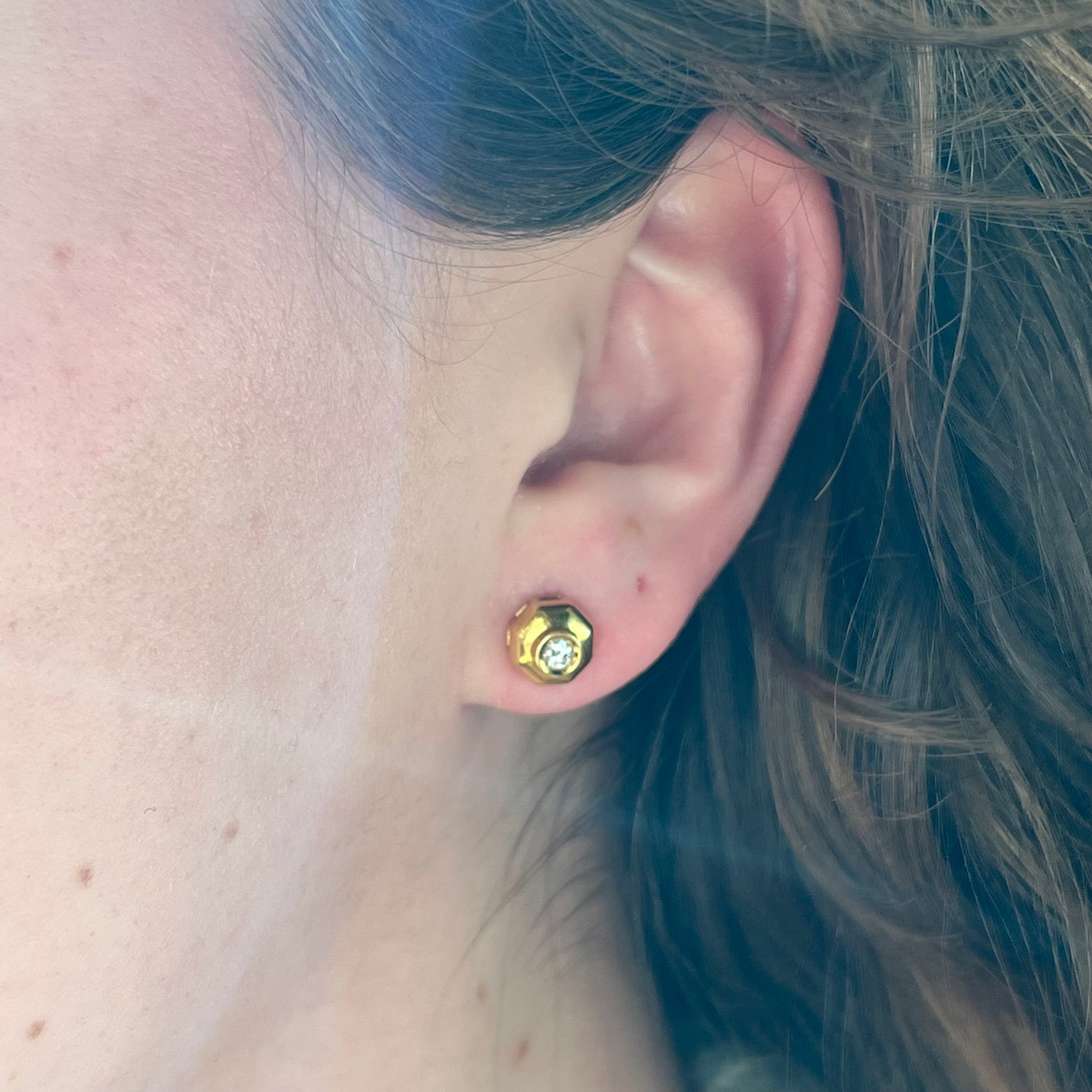 Geometric Bezel Set Diamond Stud Earrings in 18k Yellow Gold
