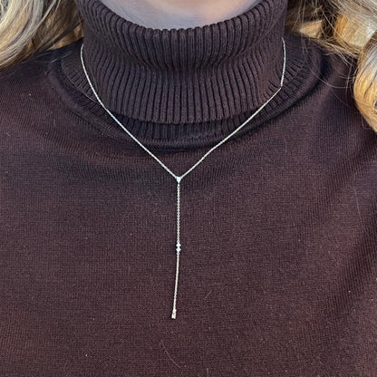 Lariat Diamond Station Necklace in 14k White Gold