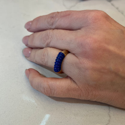 Ridged Lapis Lazuli Stacking Ring in 14k Yellow Gold