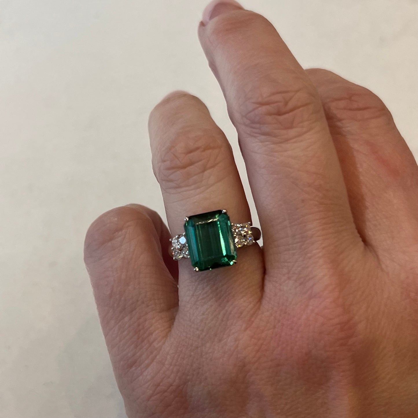 Modern Emerald Cut Tourmaline Cocktail Ring in Platinum