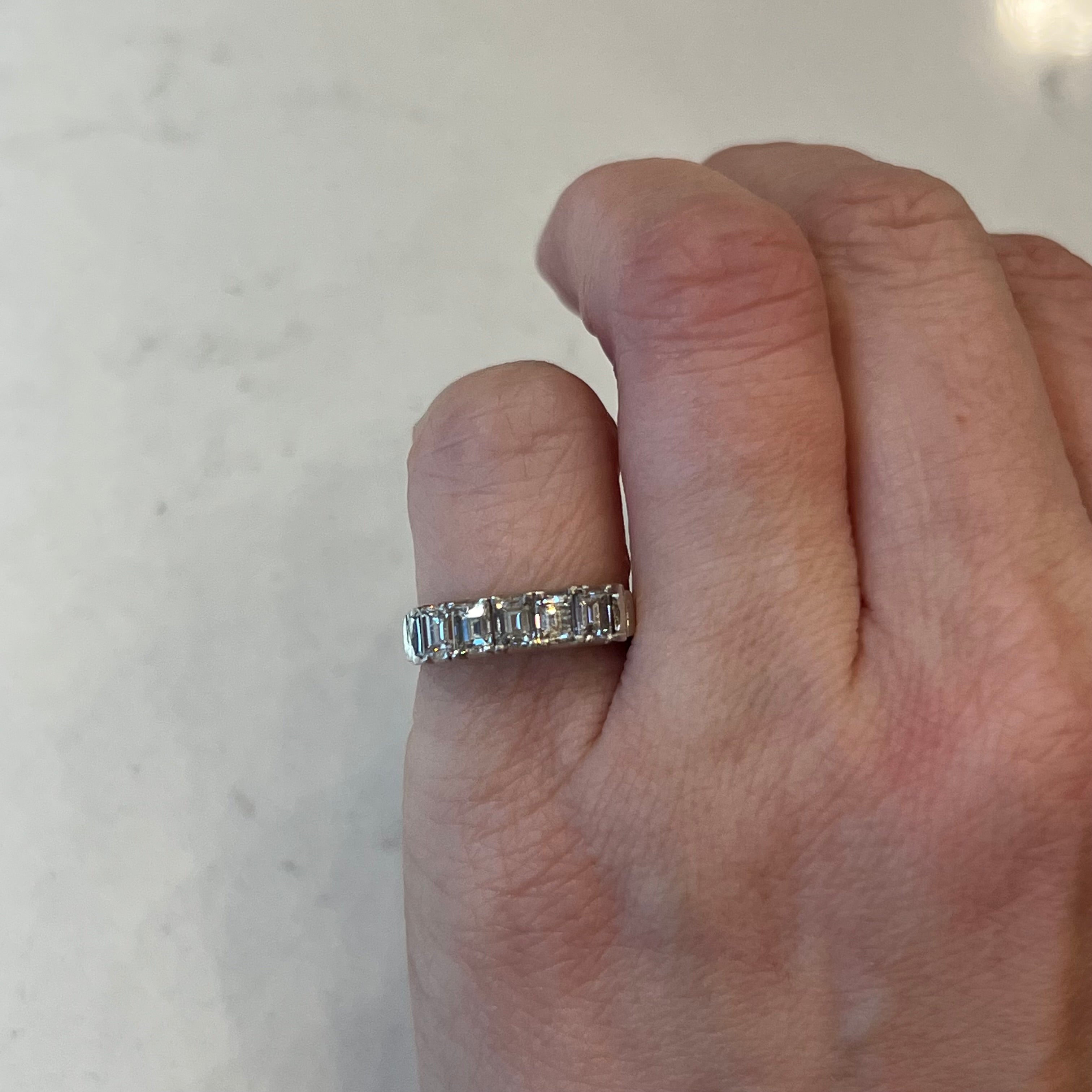 Five Stone Emerald Cut Diamond Wedding Band in Platinum - Filigree