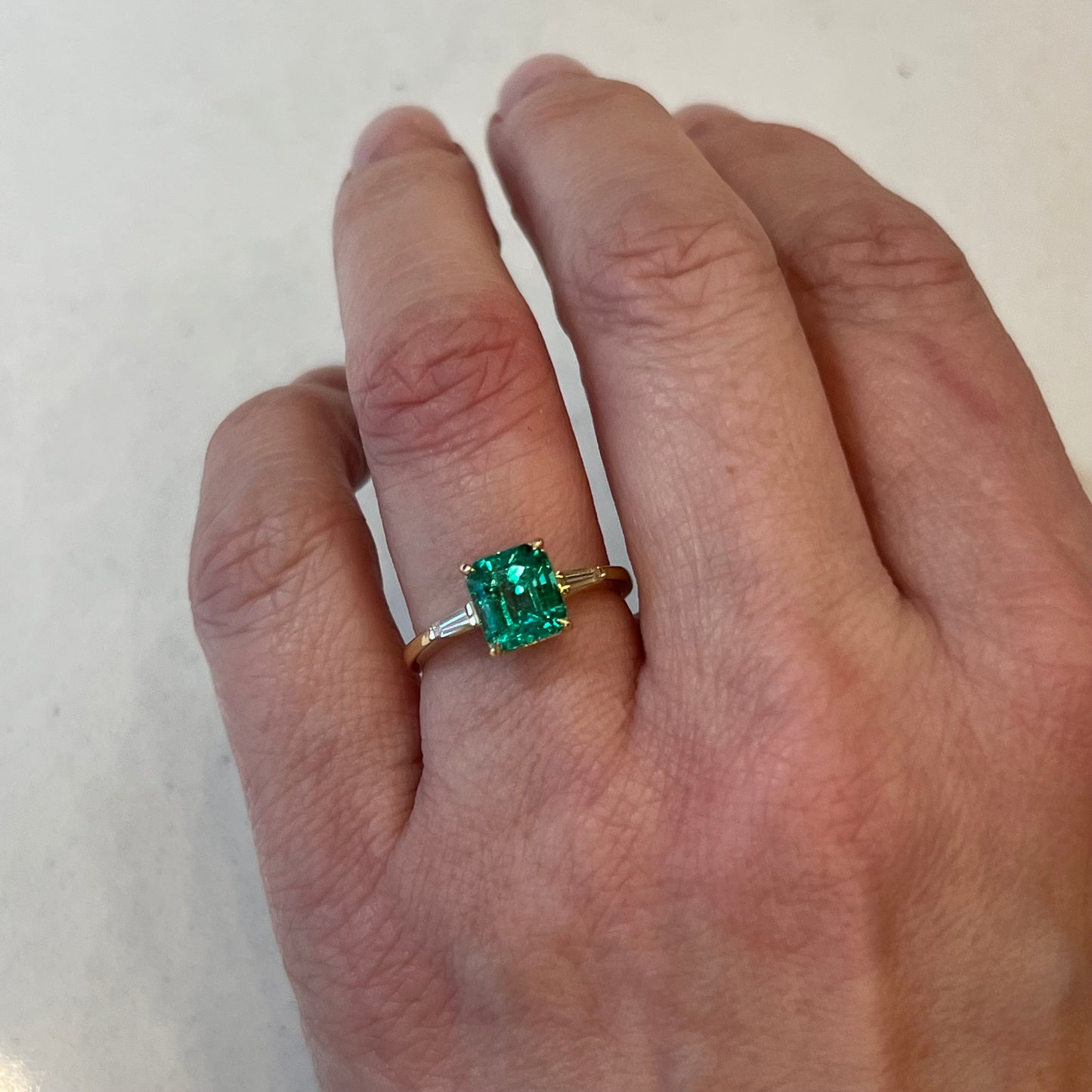 1.39 Emerald & Diamond Engagement Ring in 18k Yellow Gold