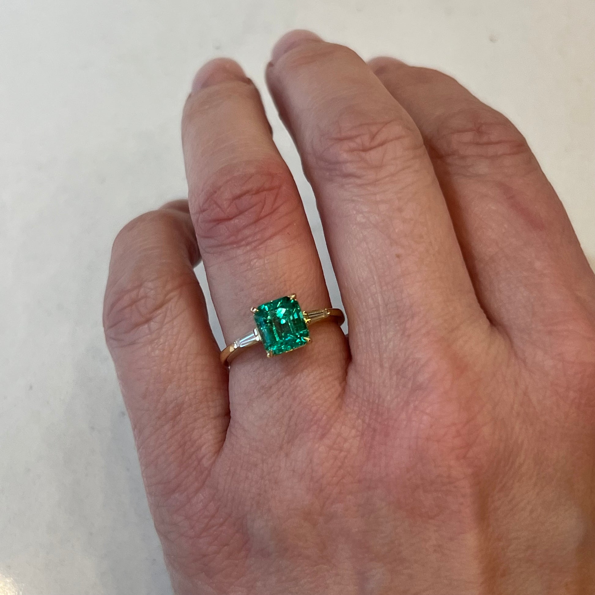 1.39 Emerald & Diamond Engagement Ring in 18k Yellow Gold