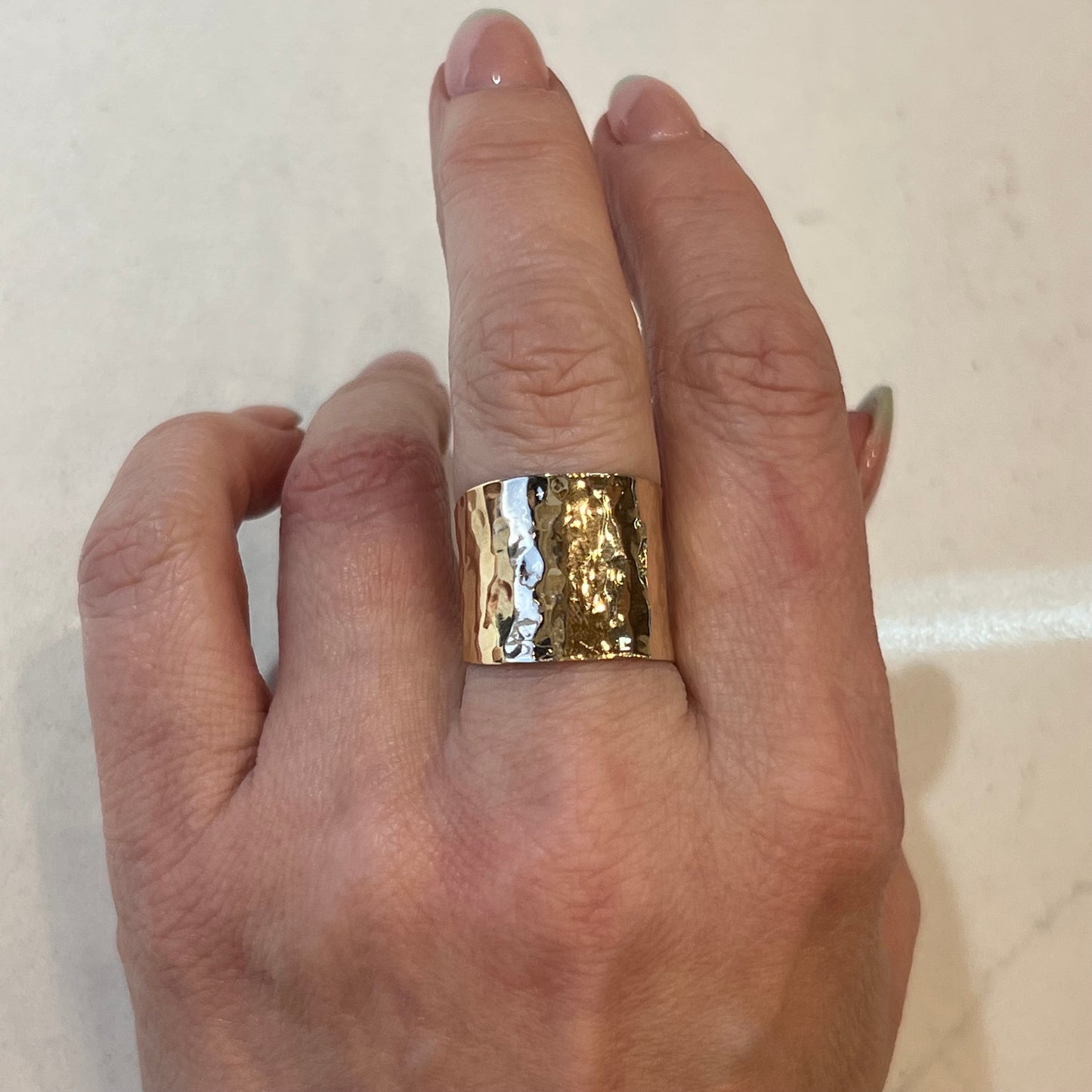 Extra Wide Hammered Ring in 14k Yellow Gold