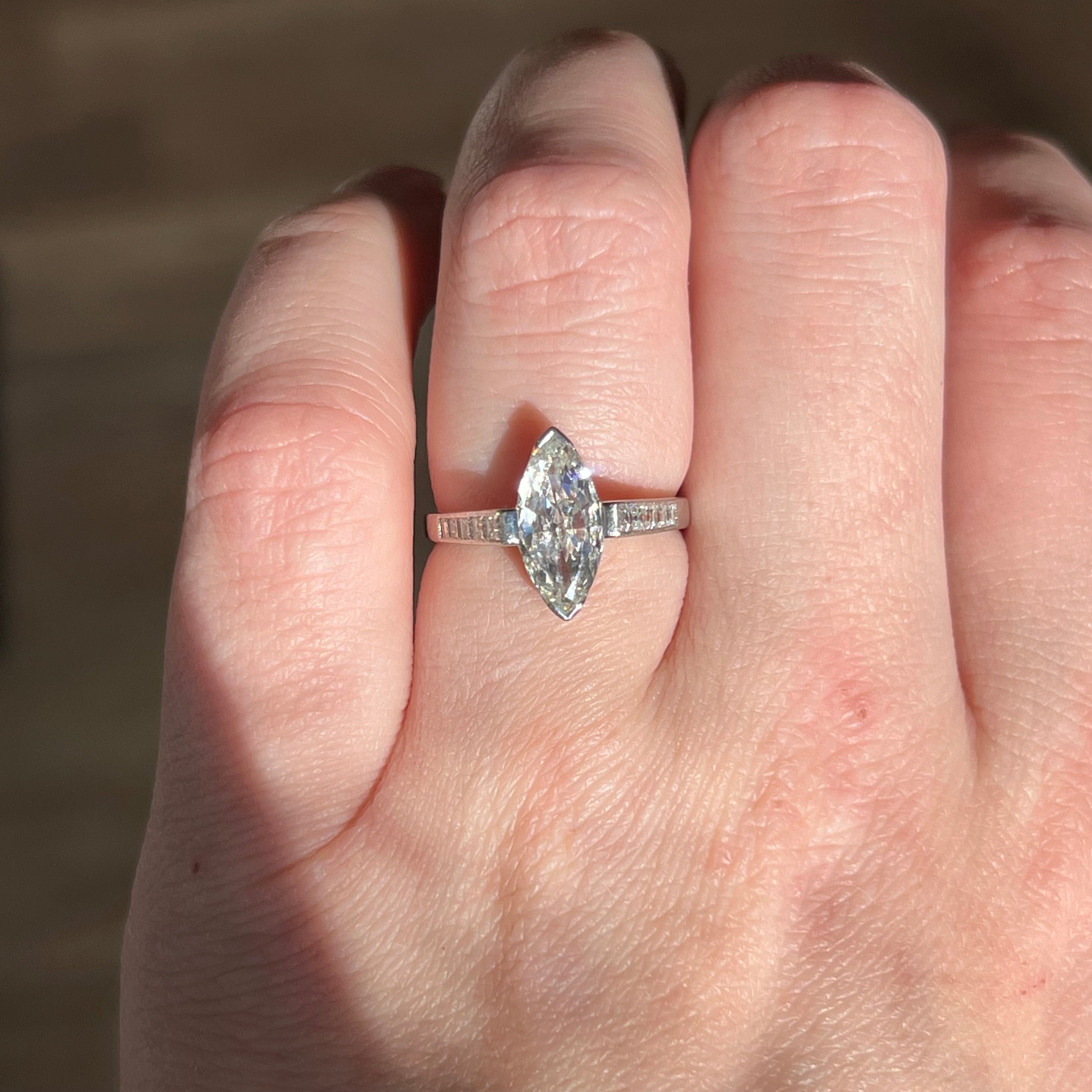 1.25 Marquise Cut Diamond Engagement Ring in Platinum - Filigree