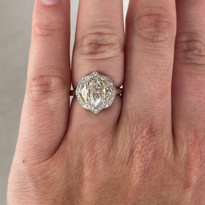 1.52 Three Stone Diamond Halo Engagement Ring in Platinum