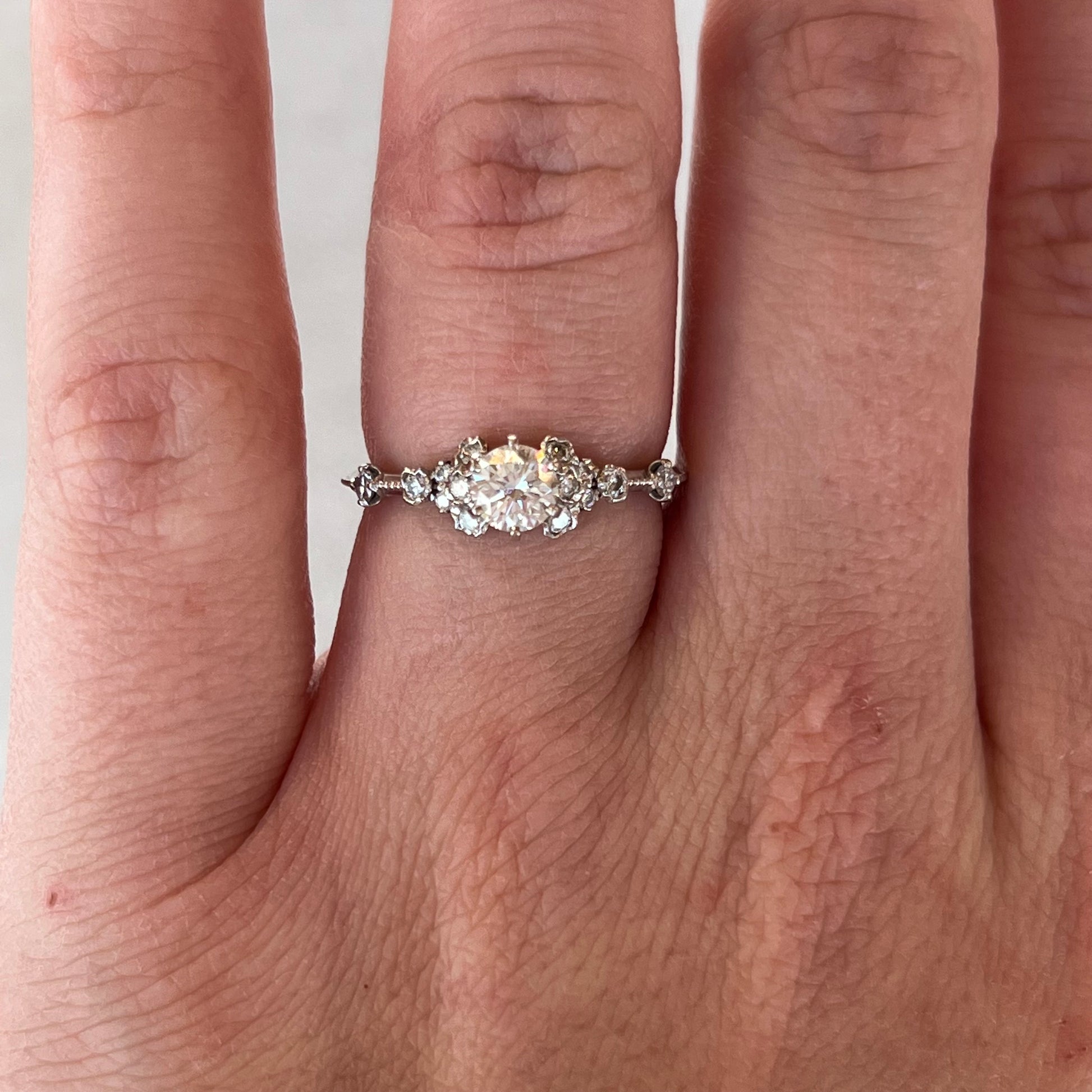 .51 Round Dimamond Cluster Engagement Ring in 18k White Gold