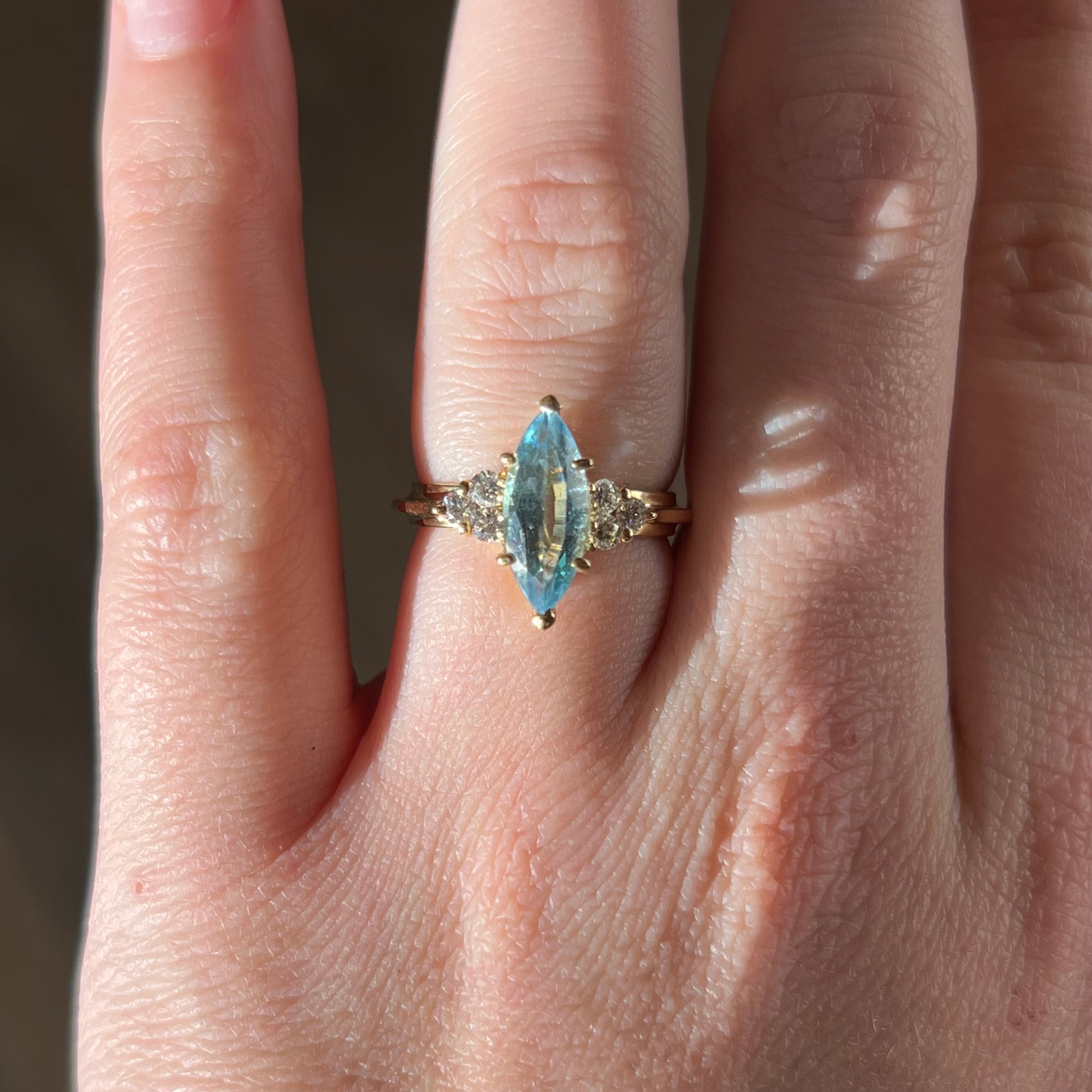 Yellow gold and hot sale aquamarine ring