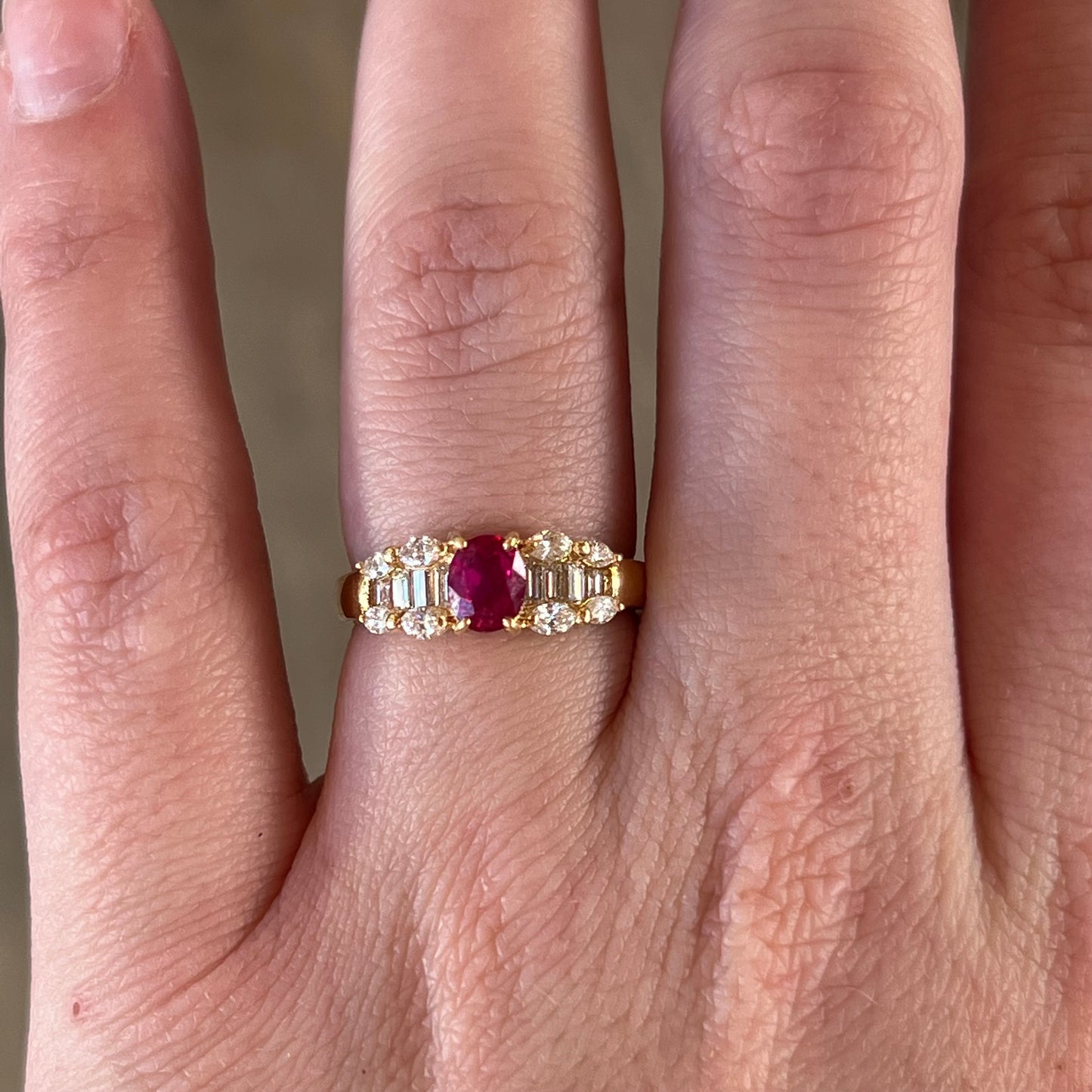 Ruby & Diamond Cluster Right Hand Ring in 18k Yellow Gold