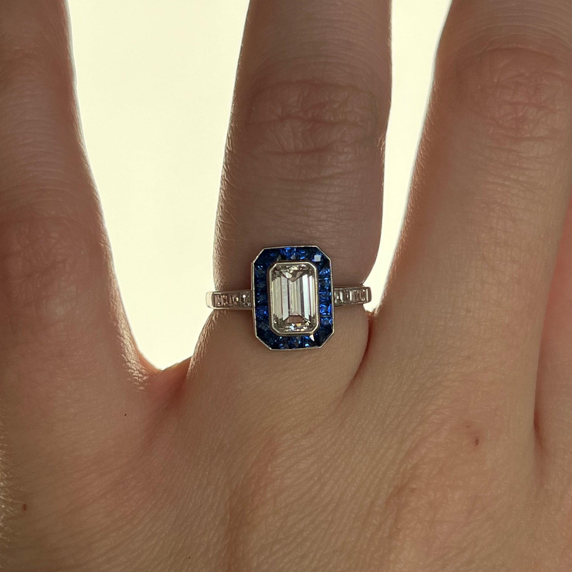 1.06 Diamond & Sapphire Halo Engagement Ring in Platinum