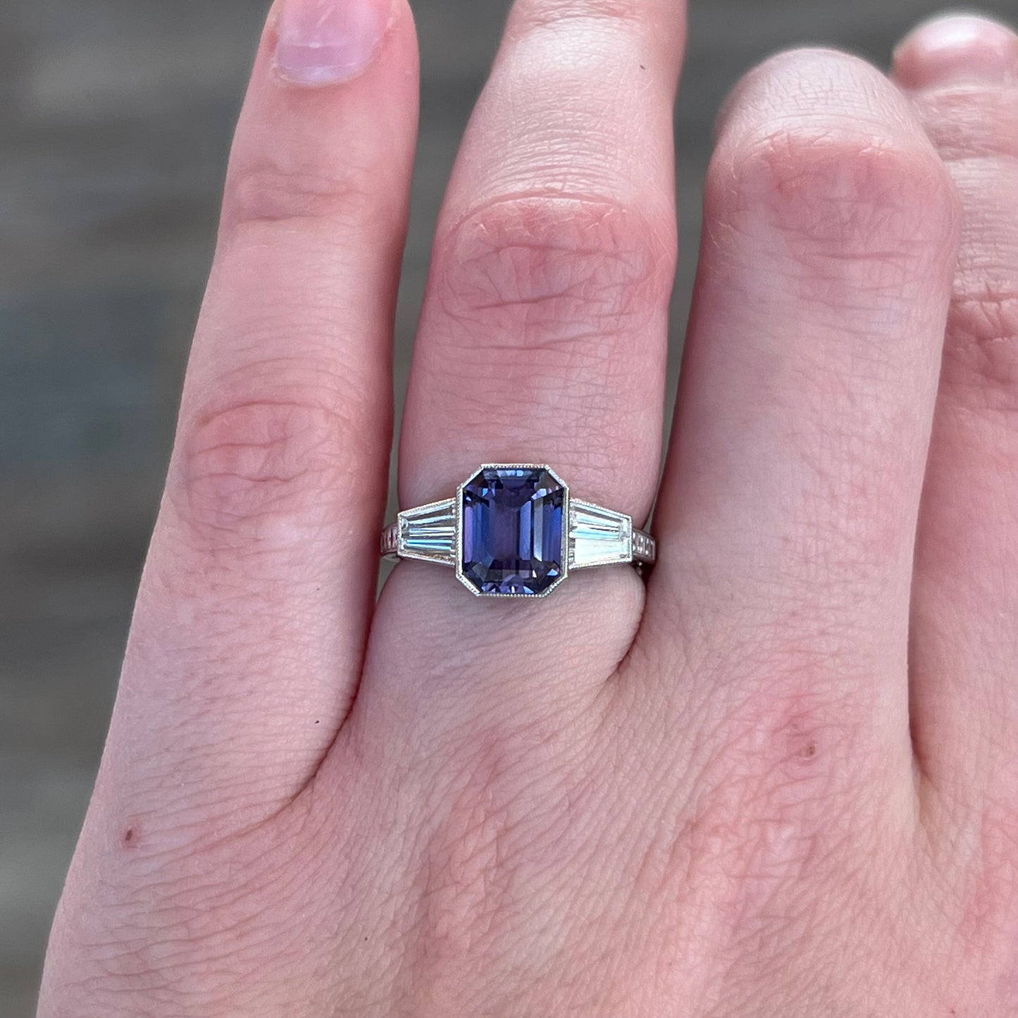 3.46 Purple Sapphire Engagement Ring in Platinum