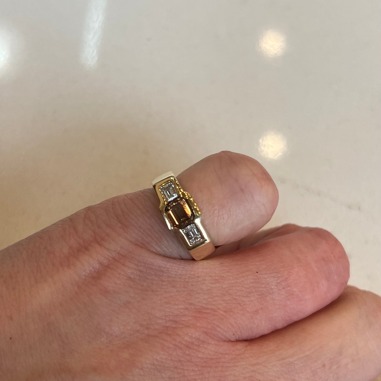 Bezel Set .80 Cognac Diamond Engagement Ring in 14k Yellow Gold