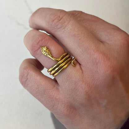 Mid-Century Coiled Snake Ring in 18k Yellow Gold