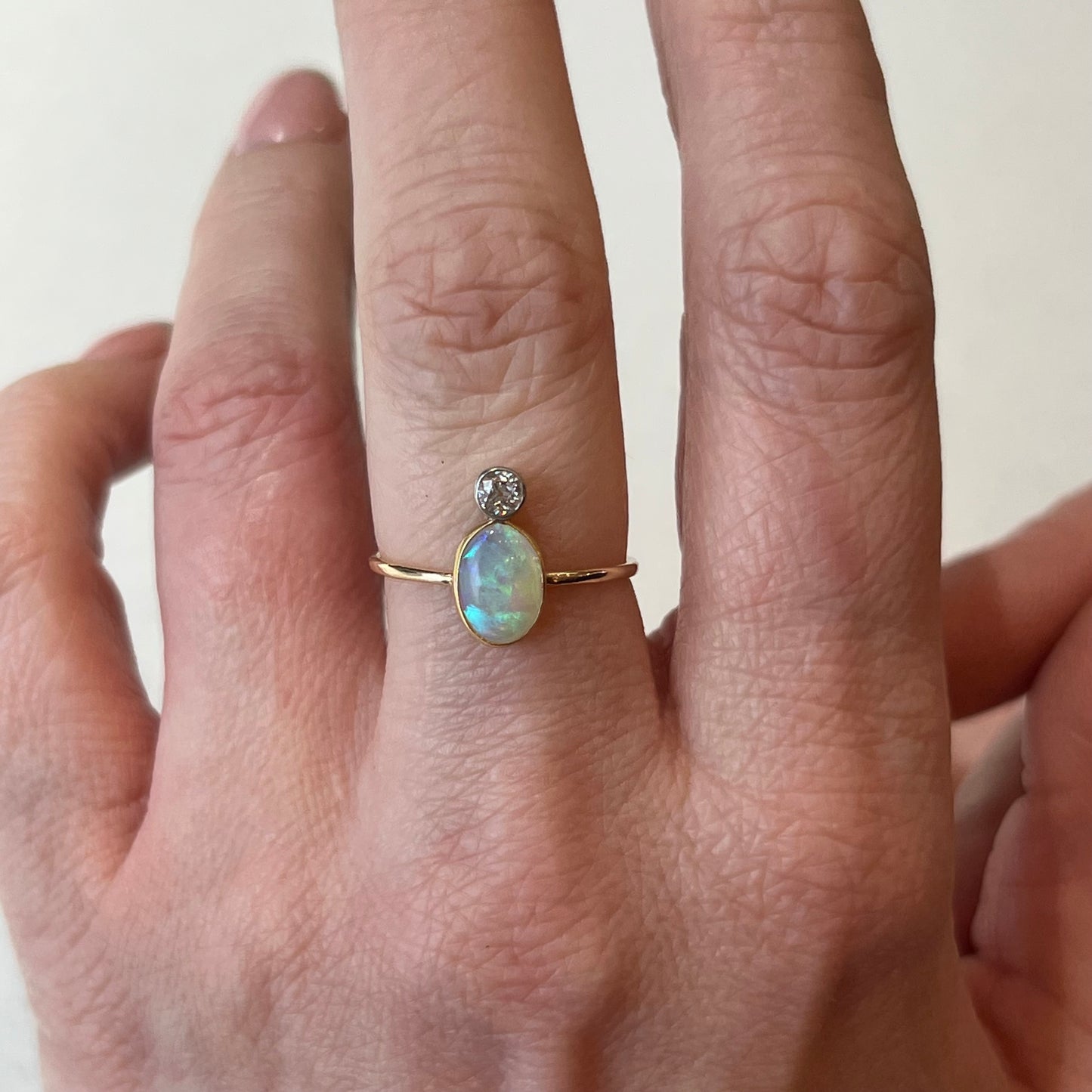 Victorian Stacked Opal & Diamond Ring in 14k Yellow Gold