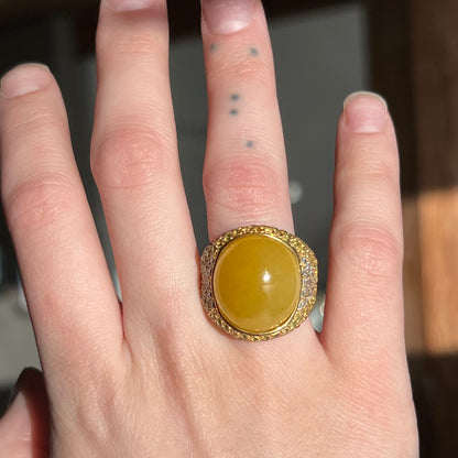 Yellow Jade Cocktail Ring with Diamonds & Yellow Sapphires in 18k