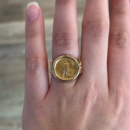 Five Dollar Liberty Coin Ring in 14k & 24k Yellow Gold
