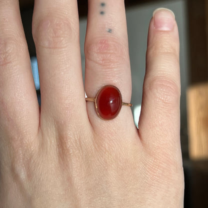 Victorian Bezel Set Carnelian Cocktail Ring in 14k Yellow Gold