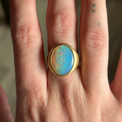 Mid-Century Bezel Set Opal Cocktail Ring in 18k Yellow Gold