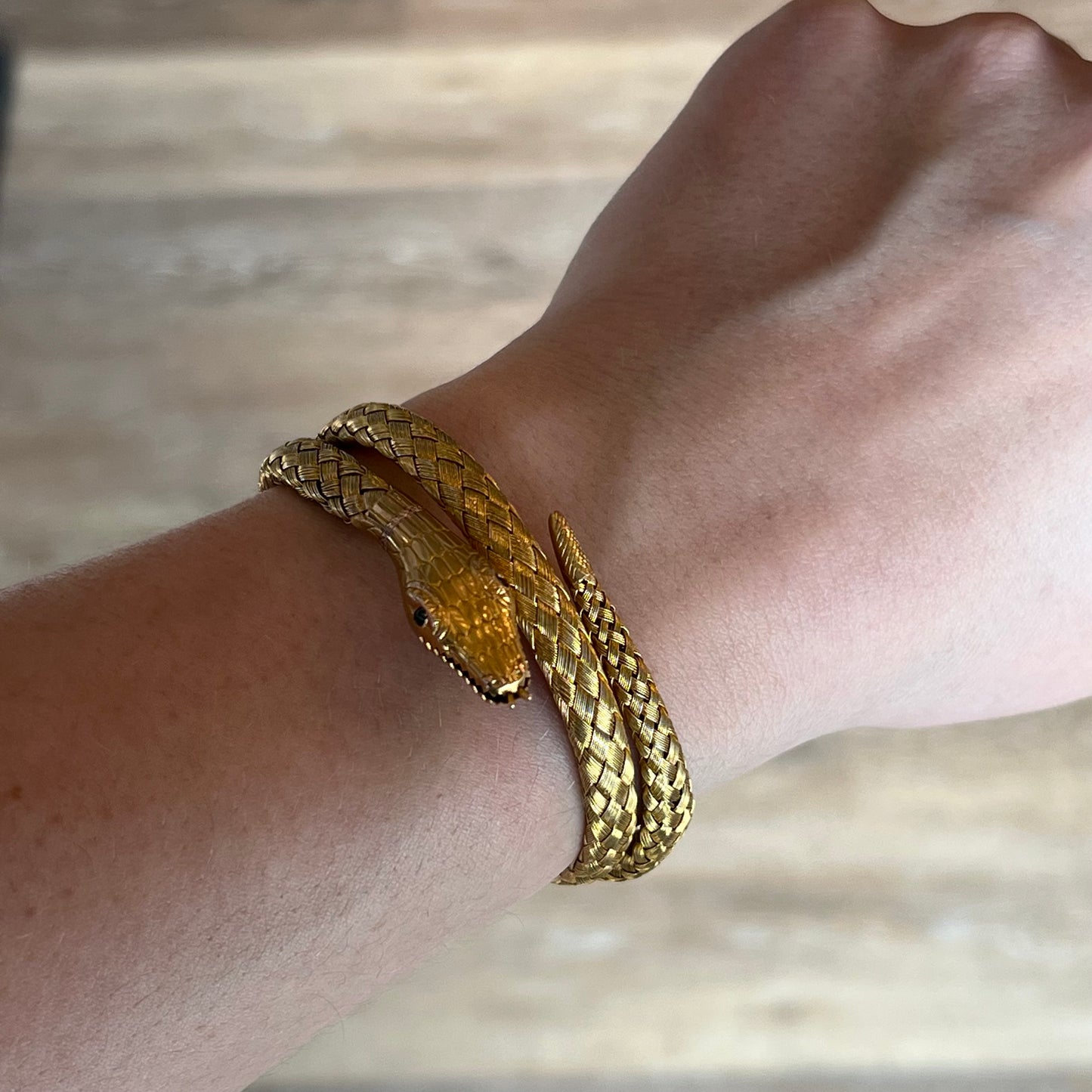 Victorian Woven Snake Wrap Bracelet in 9k Yellow Gold