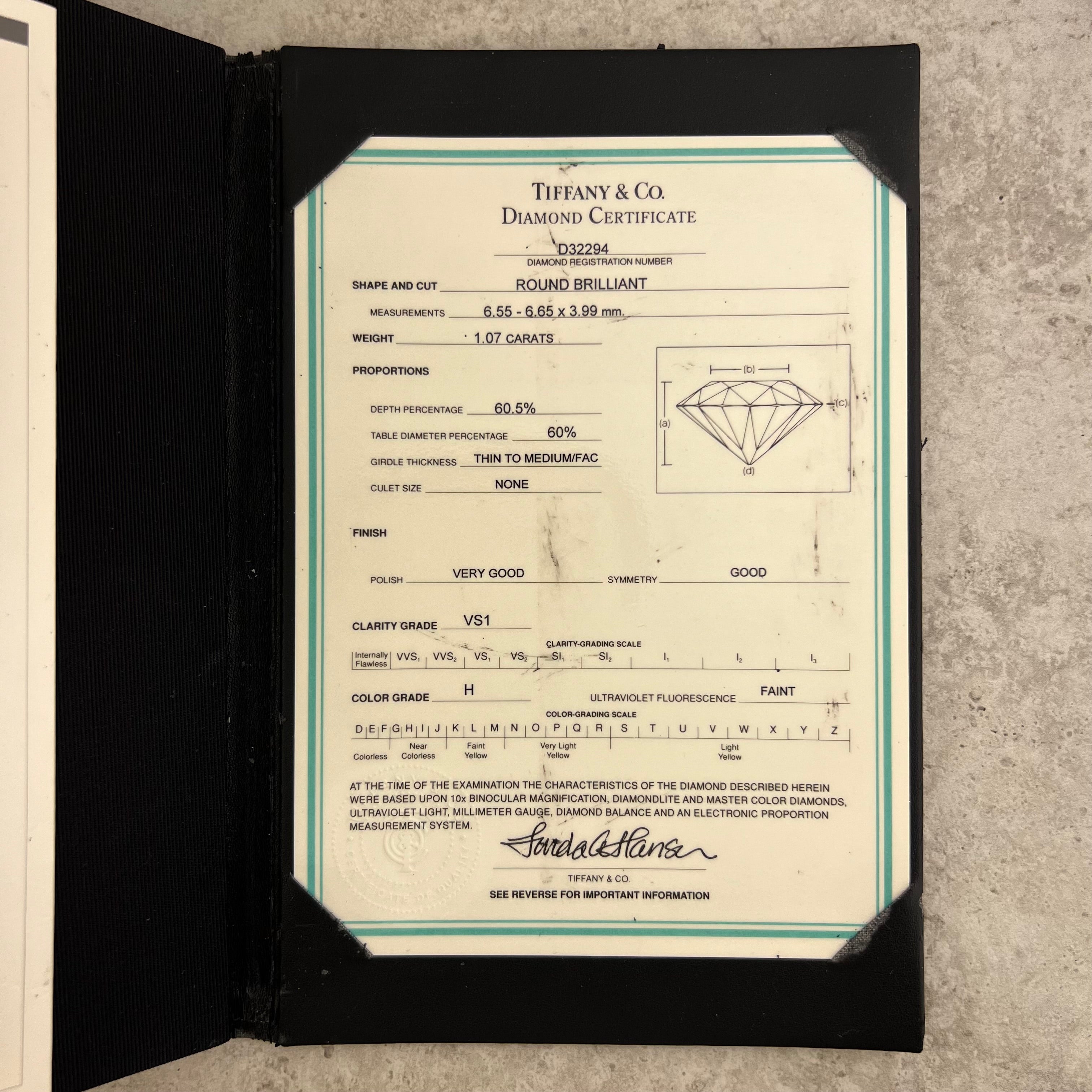 Tiffany and co diamond on sale certificate