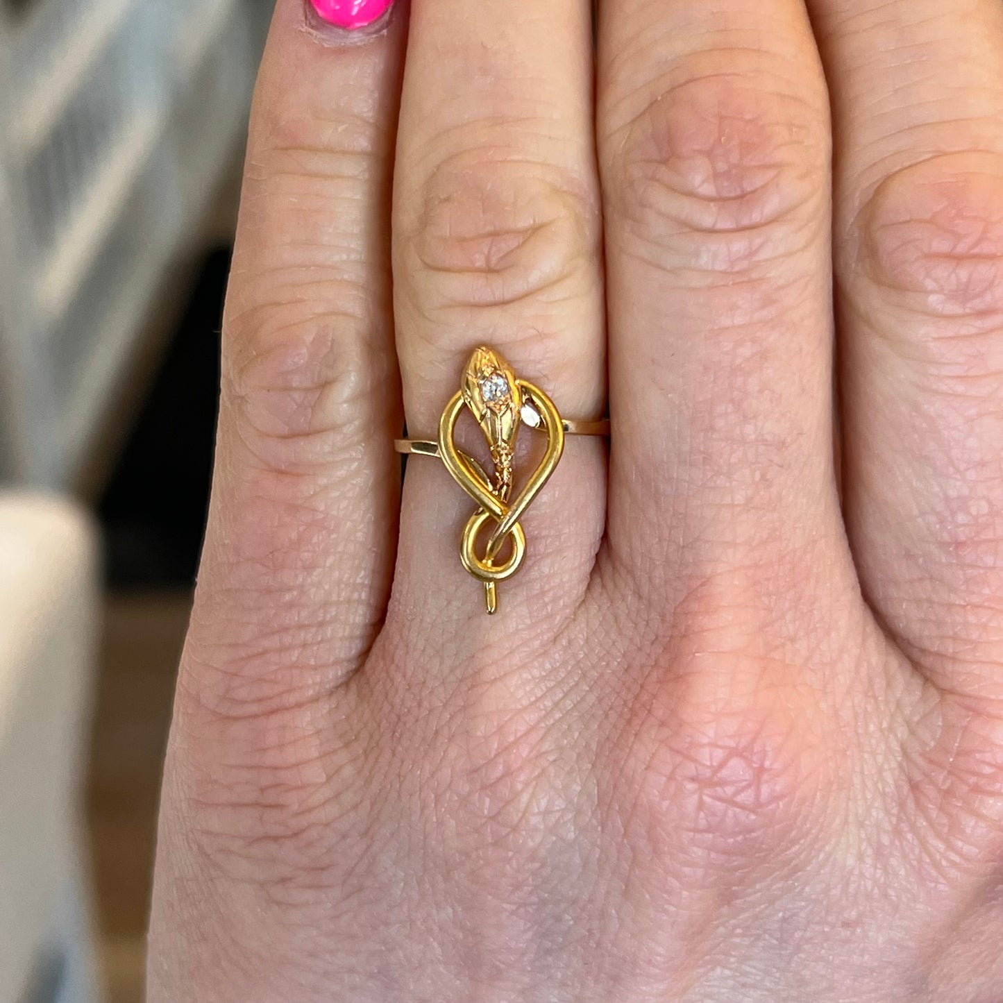 Victorian Diamond Snake Knot Ring in 18k Yellow Gold