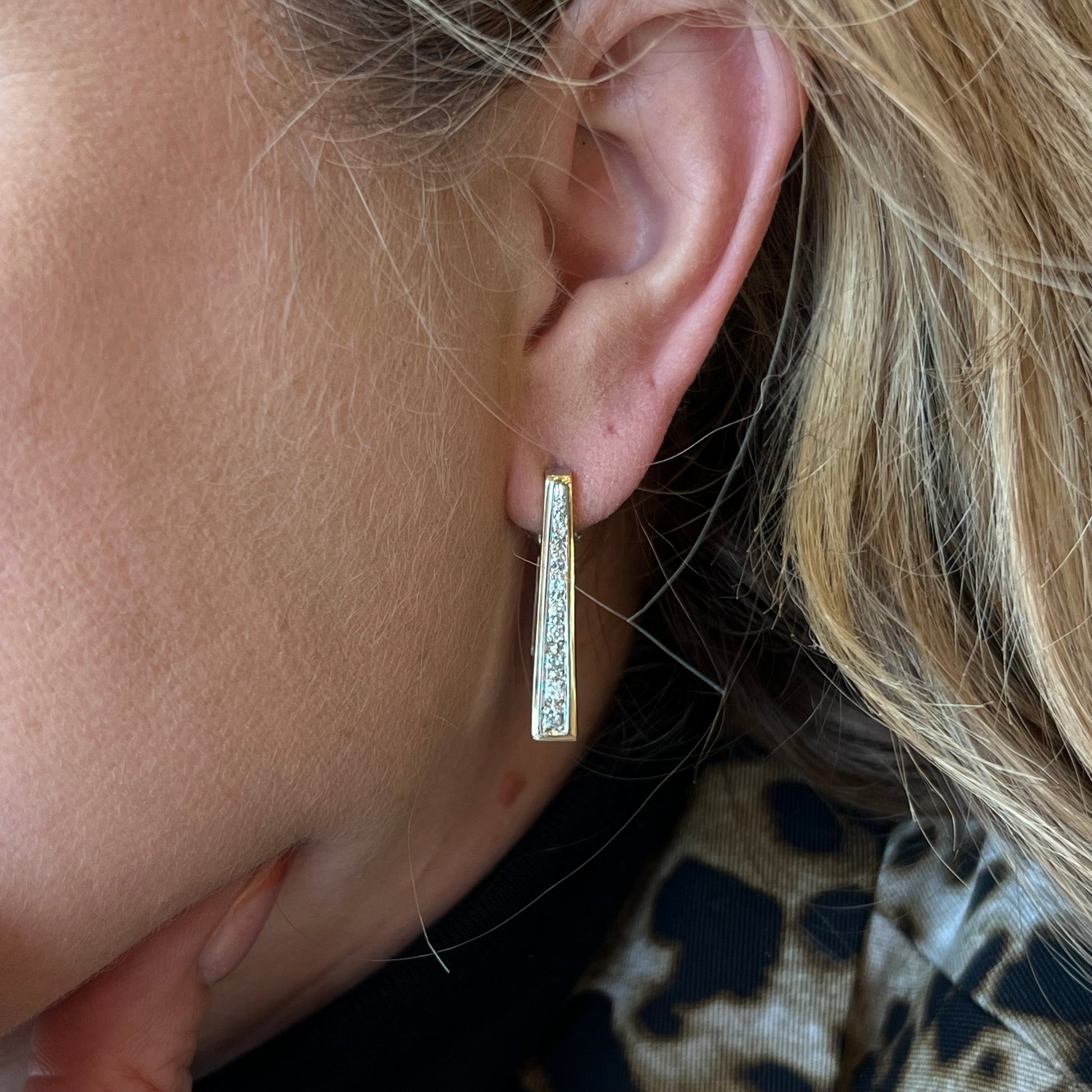 Triangular Two-Tone Diamond Hoop Earrings in 14k