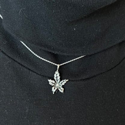 Georgian Diamond Leaf Pendant Necklace in Silver & 14k