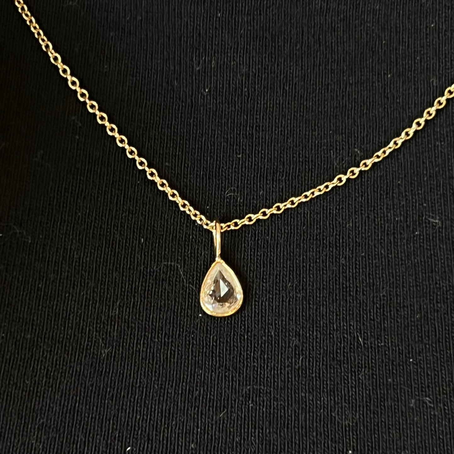 .53 Pear Rose Cut Diamond Necklace in 14k Yellow Gold