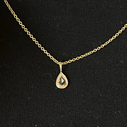 .60 Bezel Set Pear Rose Cut Diamond Necklace in 14k Yellow Gold