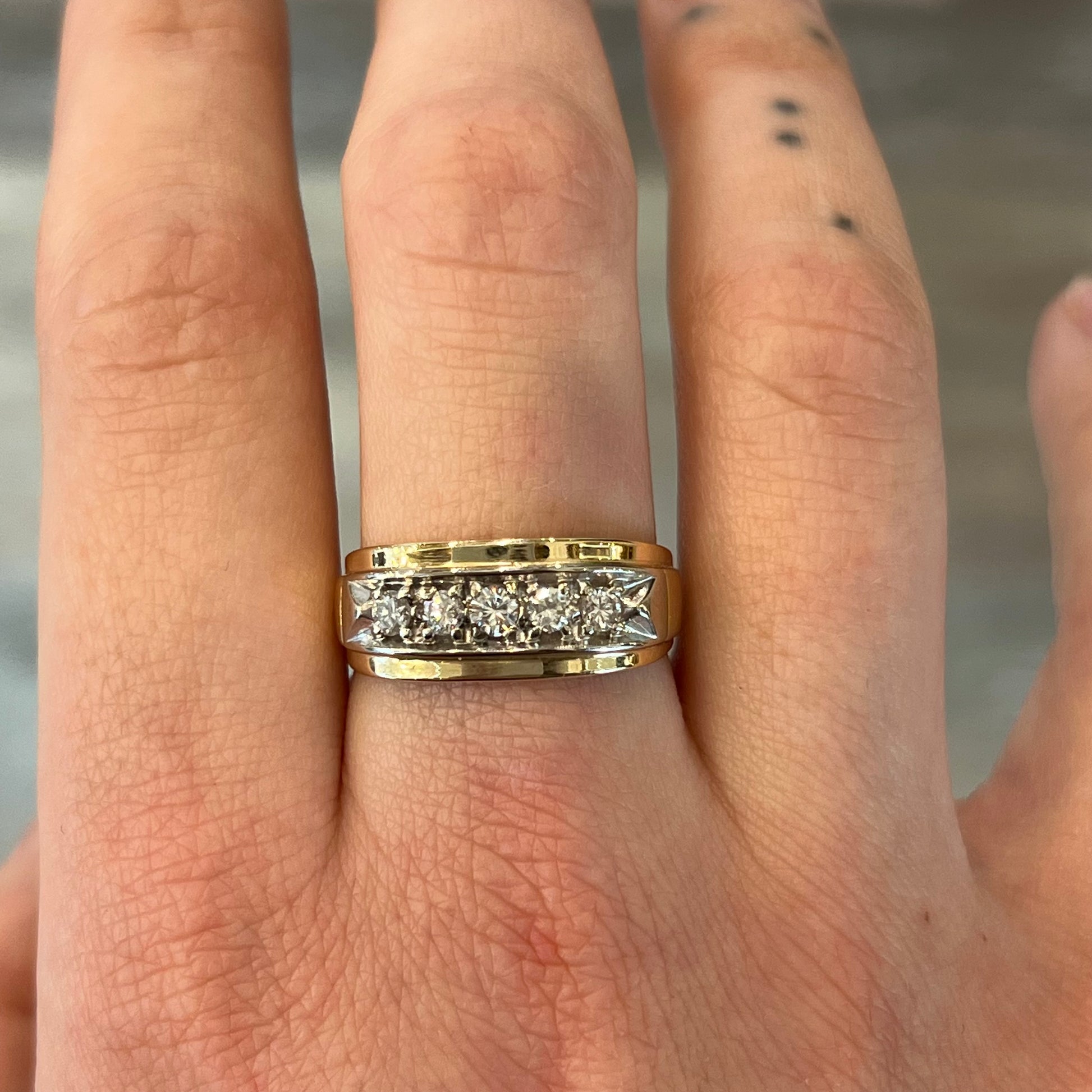 Vintage Men's Five Stone Diamond Ring in 14k Yellow Gold