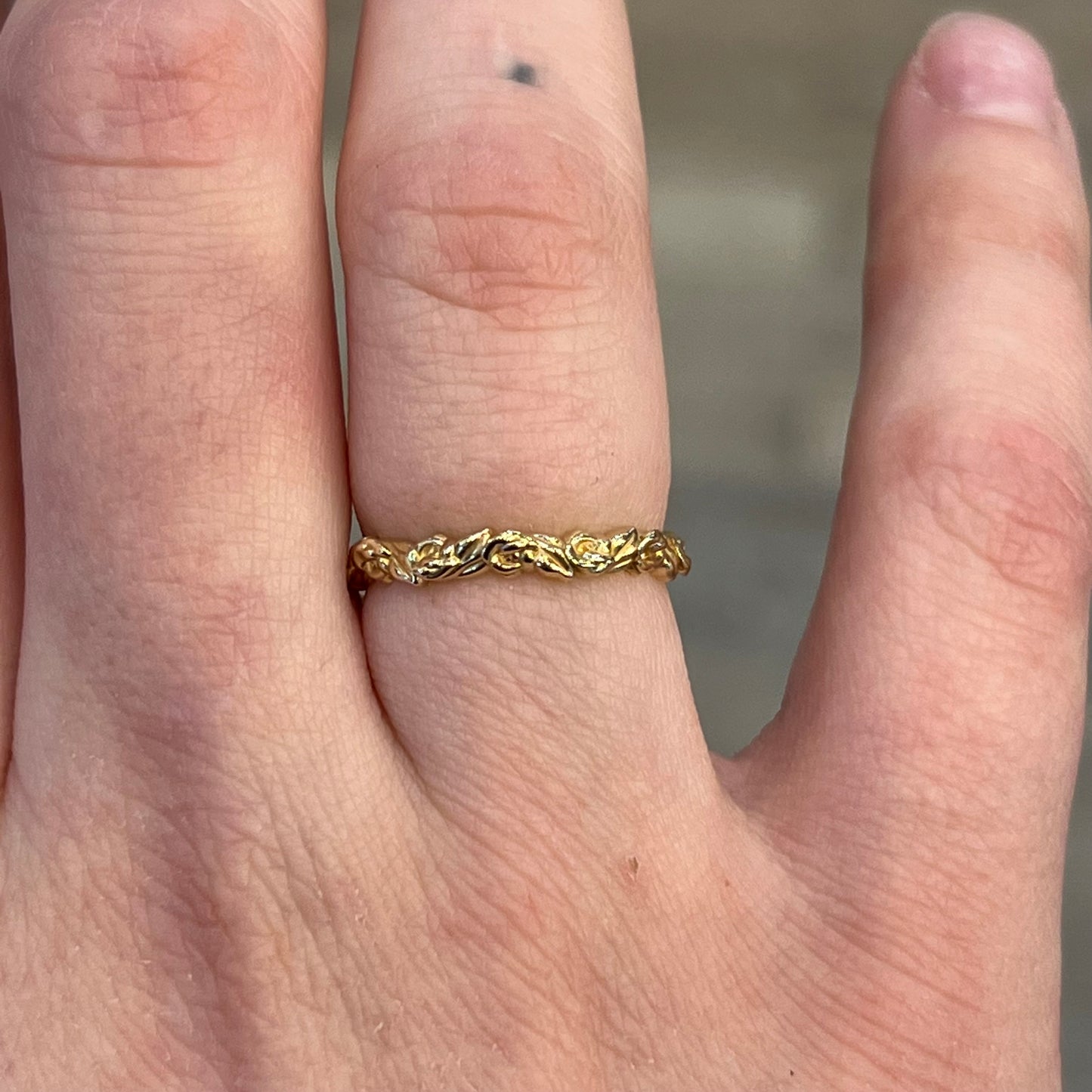 Rose Textured Wedding Band in 14k Yellow Gold