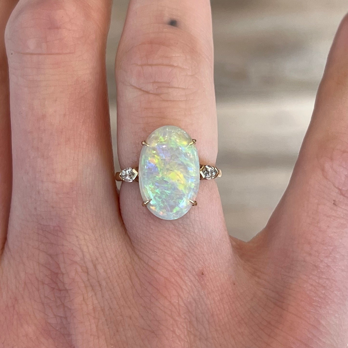Opal Cocktail Ring w/ Marquise Diamonds in Yellow Gold