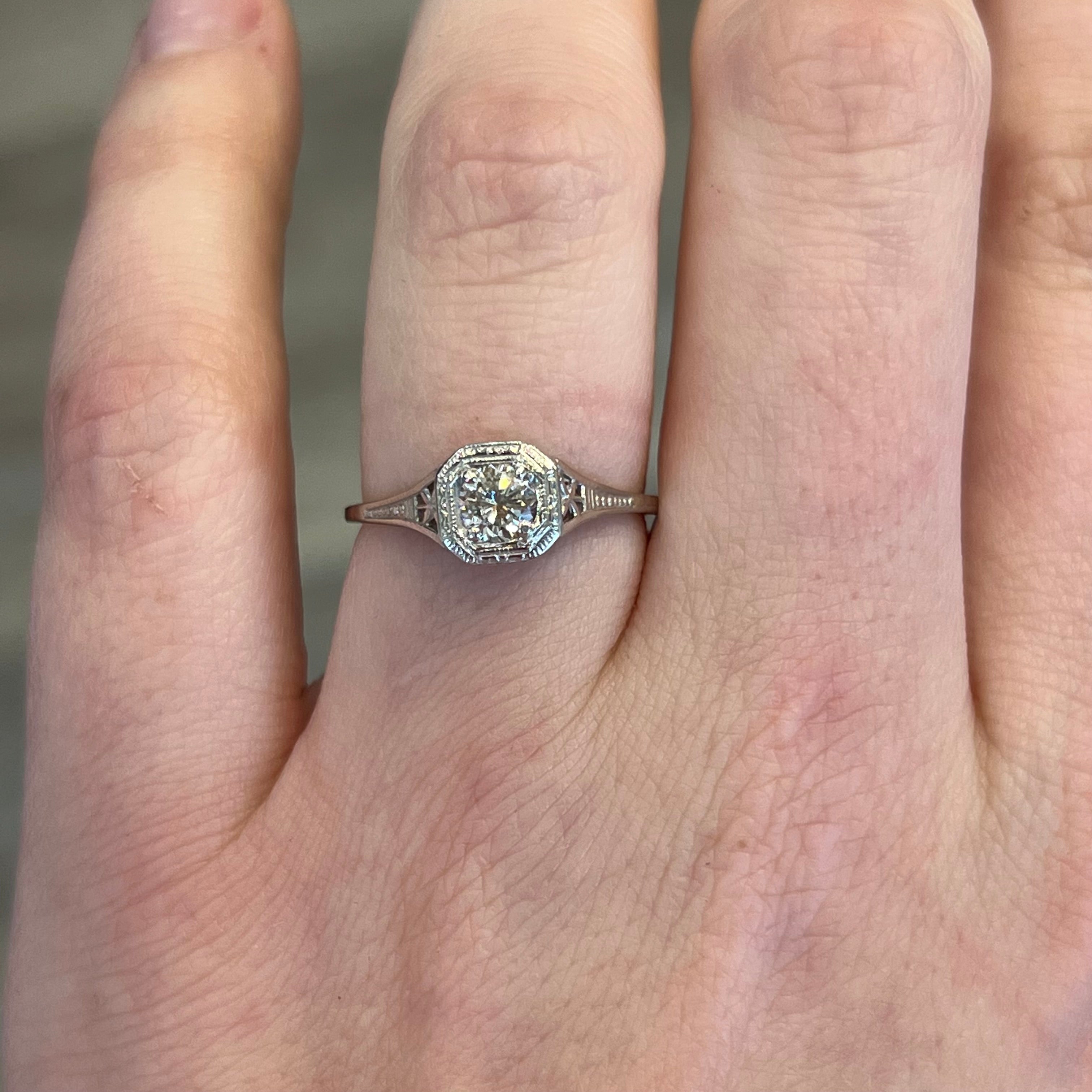 Mid-Century Gold Filigree & Old European Cut Diamond Ring