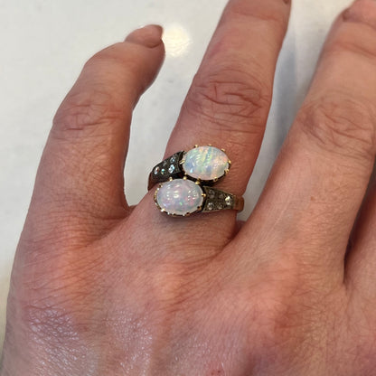 Victorian Diamond & Opal Cocktail Ring in Sterling Silver & Gold