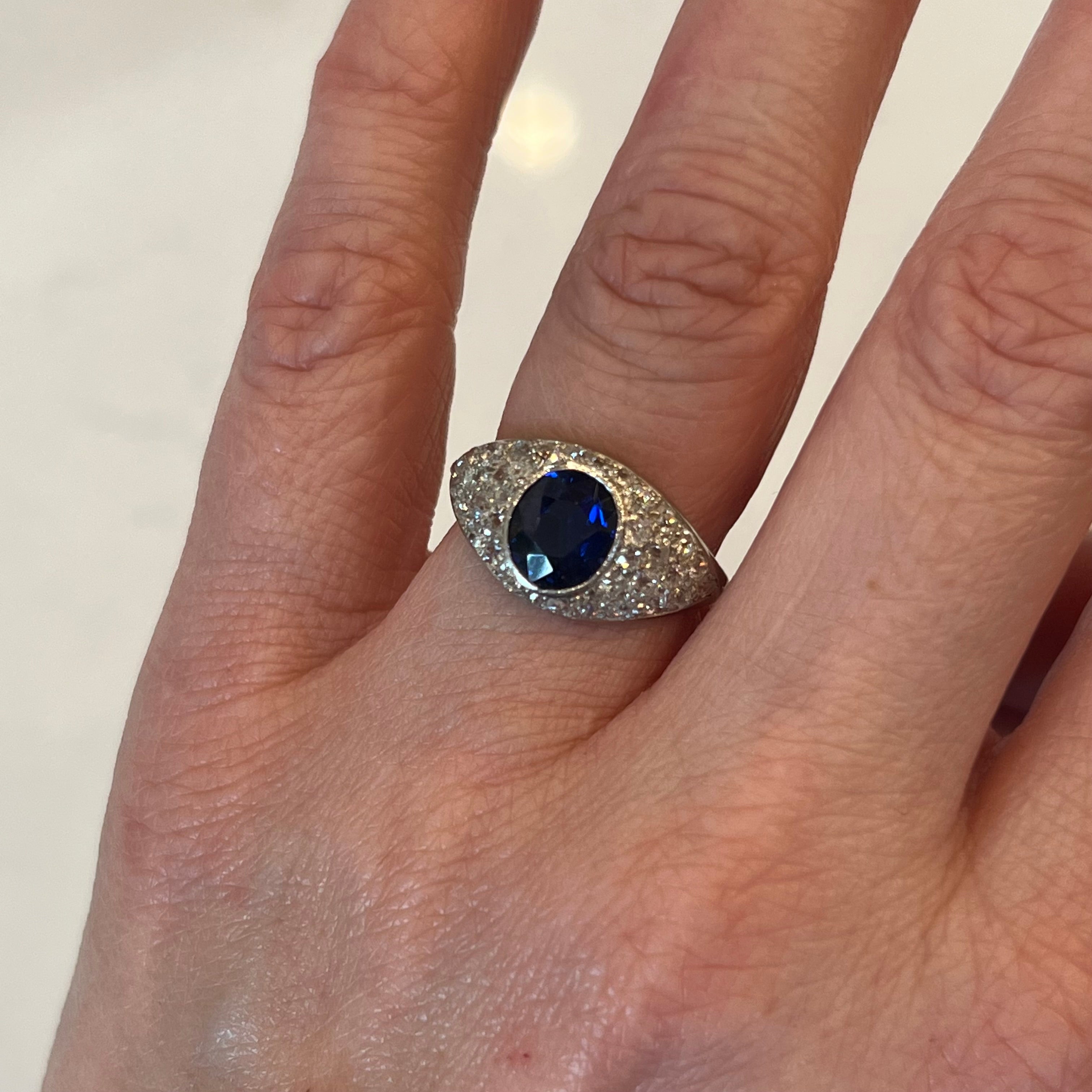 Art deco blue sapphire on sale ring