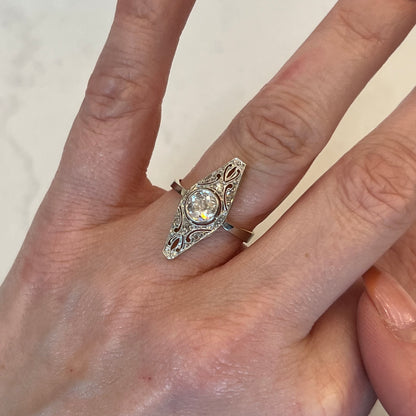 Antique Diamond Navette Ring in White & Yellow Gold