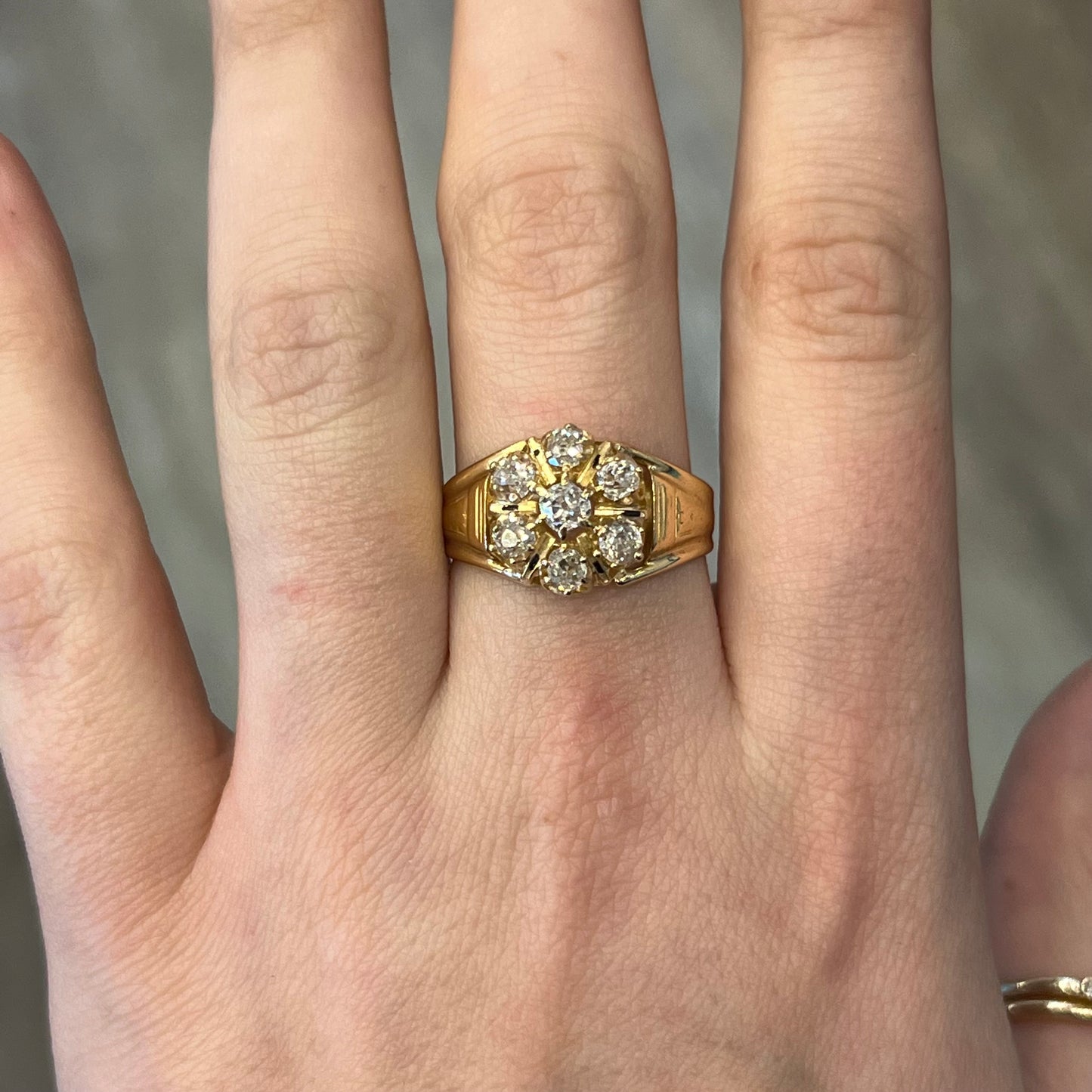 Victorian Diamond Cluster Cocktail Ring in 18k Yellow Gold