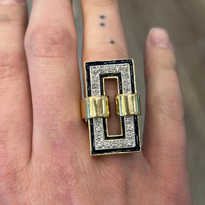 Diamond & Blue Enamel Cocktail Ring 18k Gold