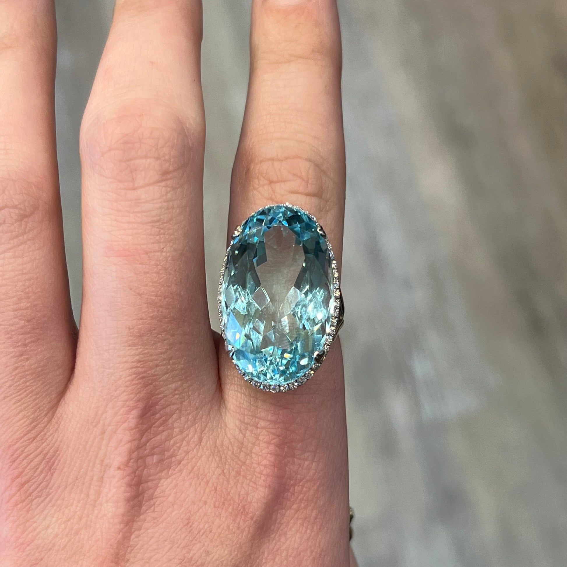 Oval Aquamarine Diamond Cocktail Ring 14k White Gold – Filigree