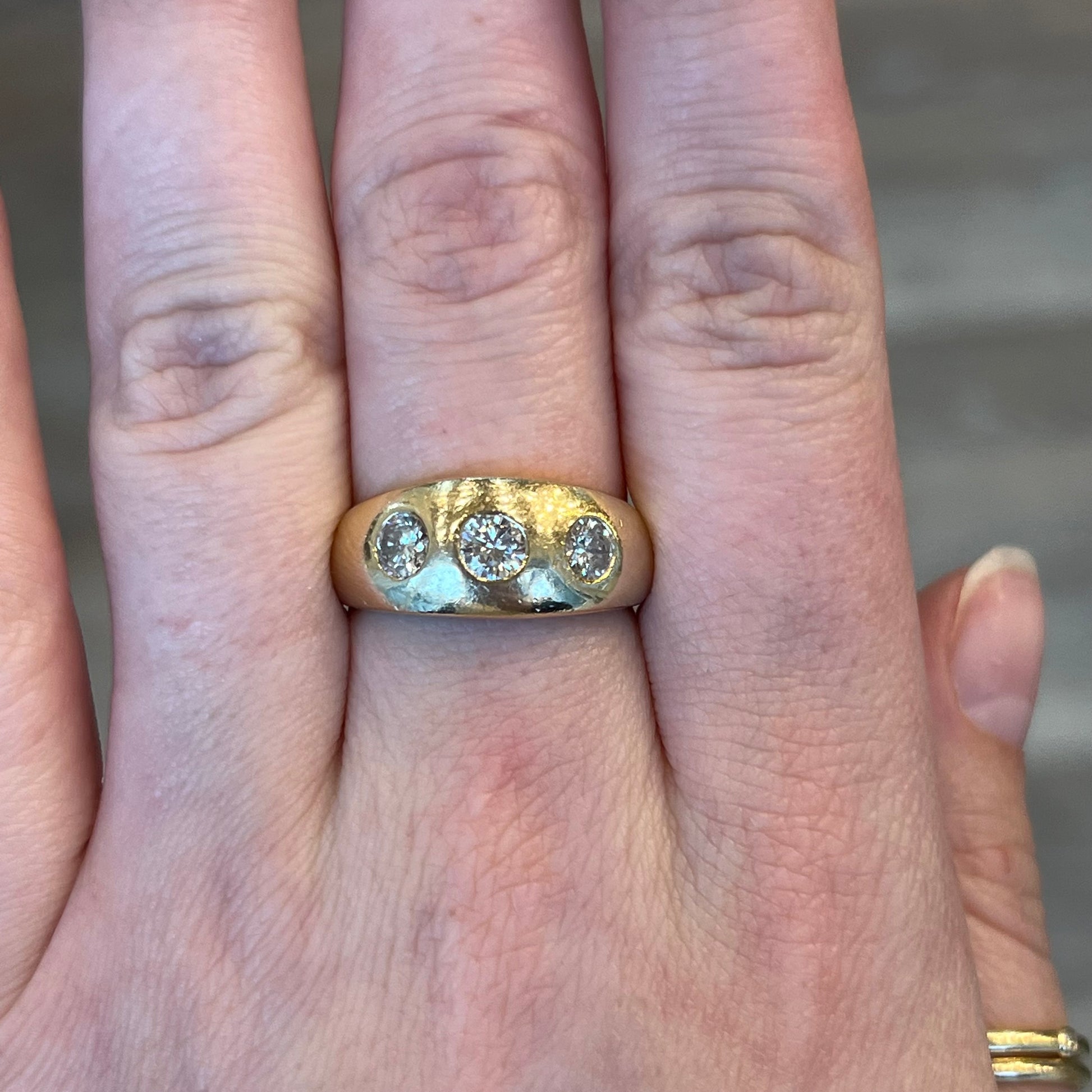 1950's Three Stone Diamond Cocktail Ring 14k Yellow Gold