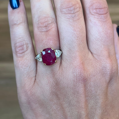 No Heat Ruby & Pear Cut Diamond Ring in 18k & Platinum